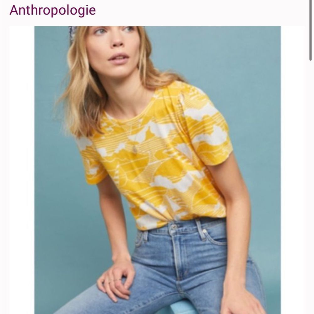Anthropologie Conversation Tee in Come Sail Away Yellow Short Sleeve Top size XS